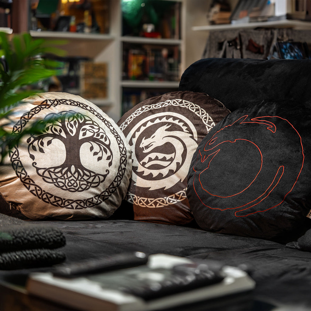 Image produit Dragons - Coussin symbole de l’Arbre-Monde Yggdrasil marron