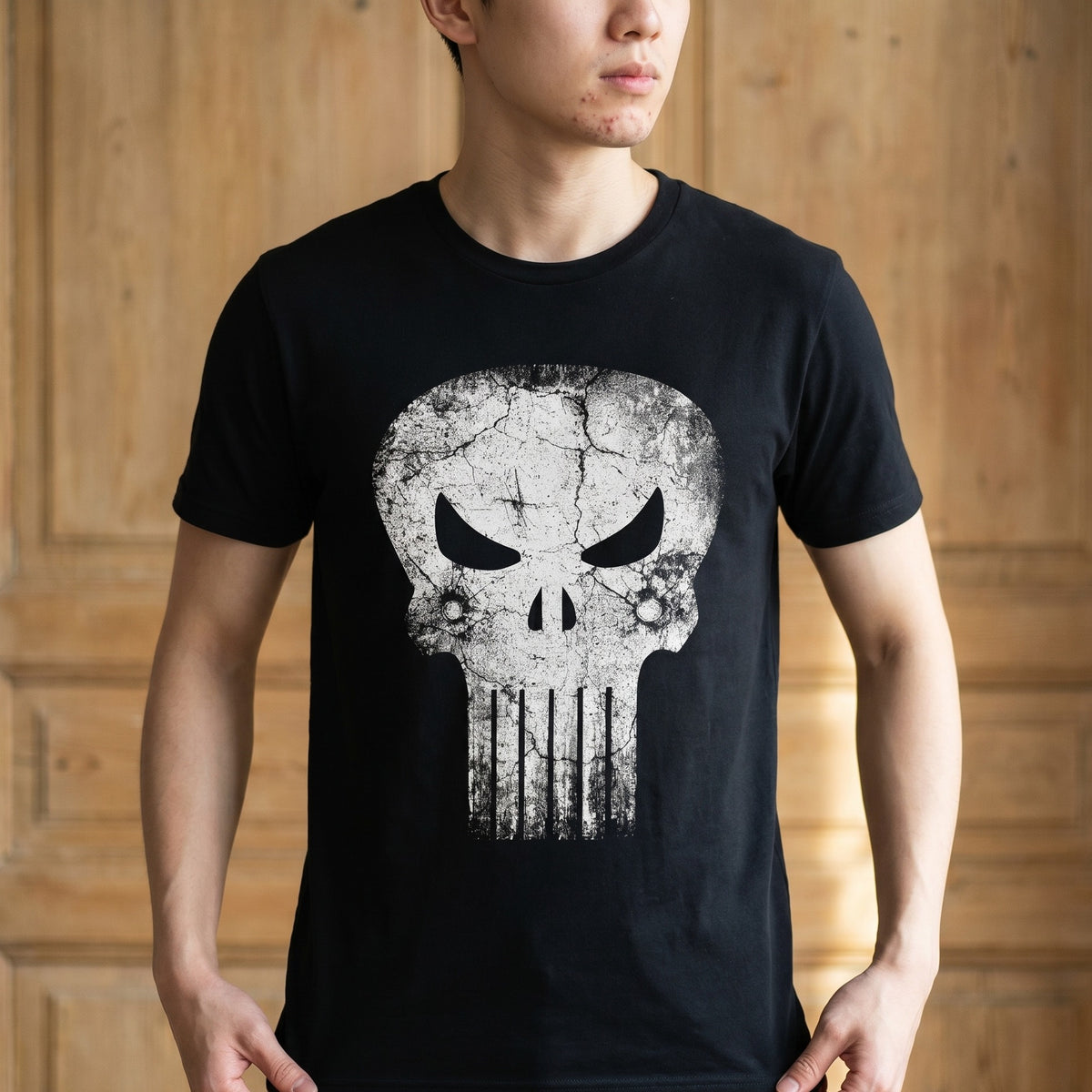 Image produit Punisher - T-shirt noir avec logo Skull Distress