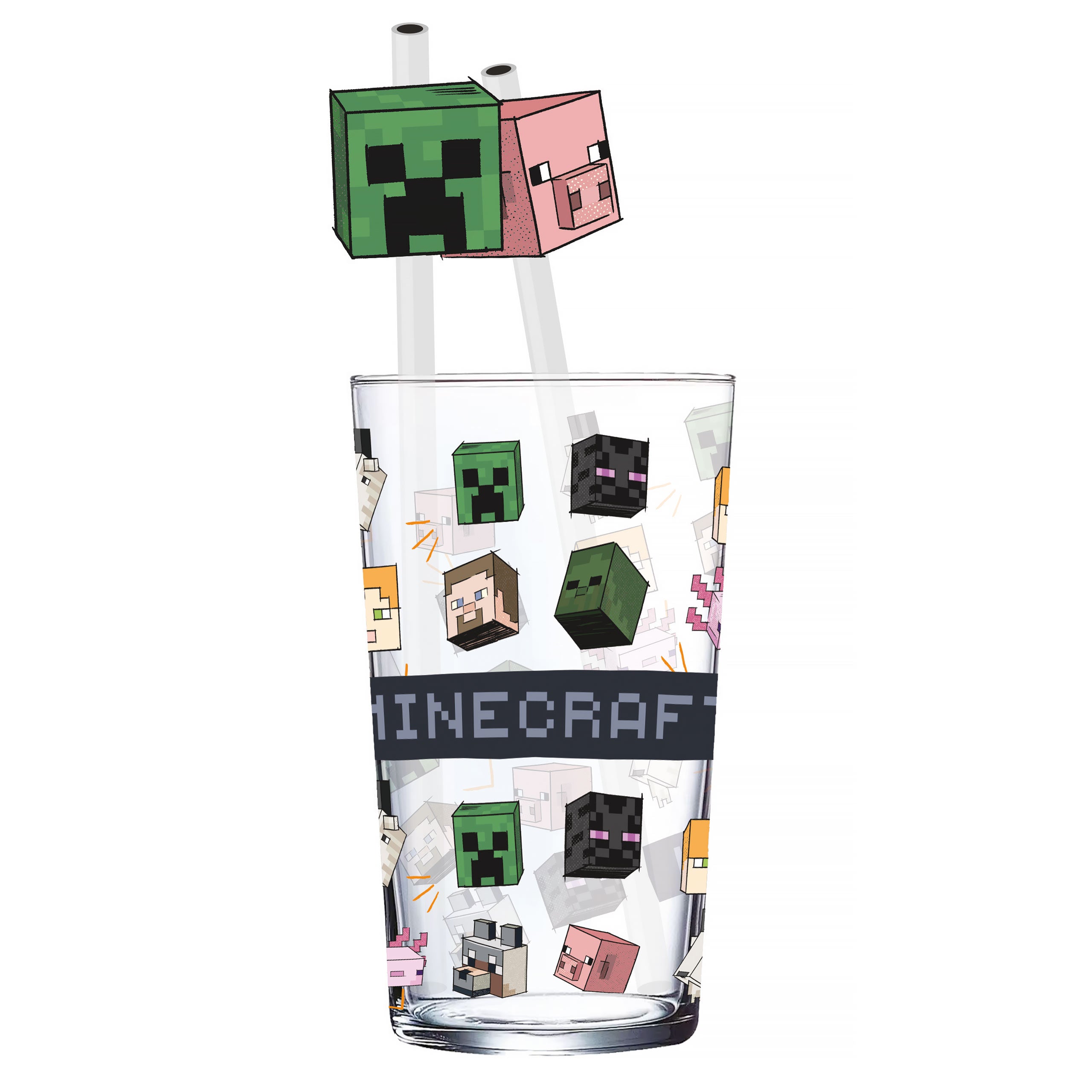Image produit Minecraft - Verre avec 2 pailles à motifs de personnages