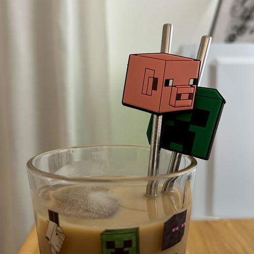 Image produit Minecraft - Verre avec 2 pailles à motifs de personnages