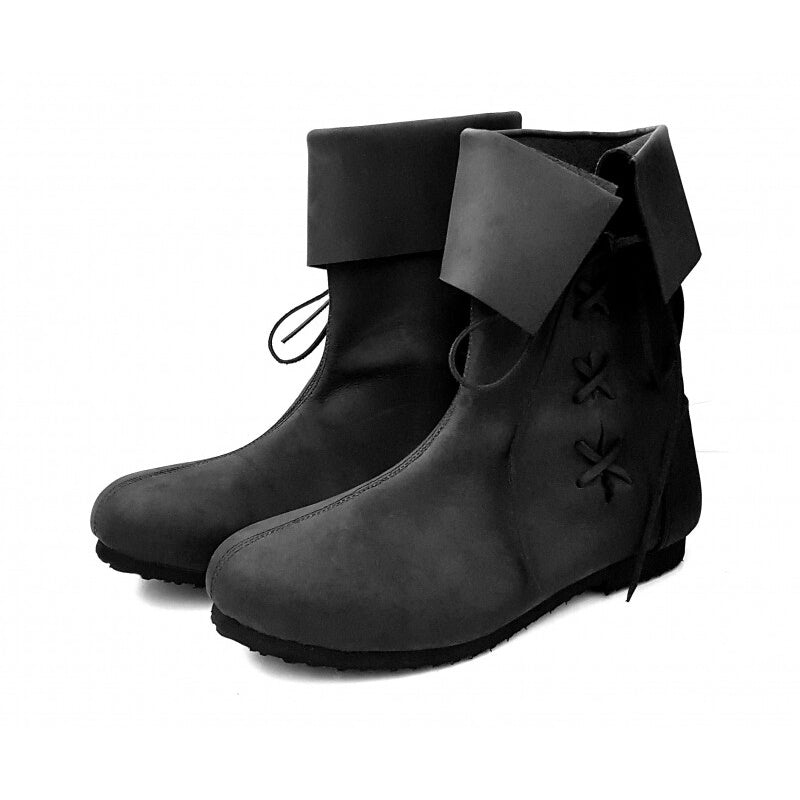 Image produit Bottes médiévales à revers en cuir nubuck noir