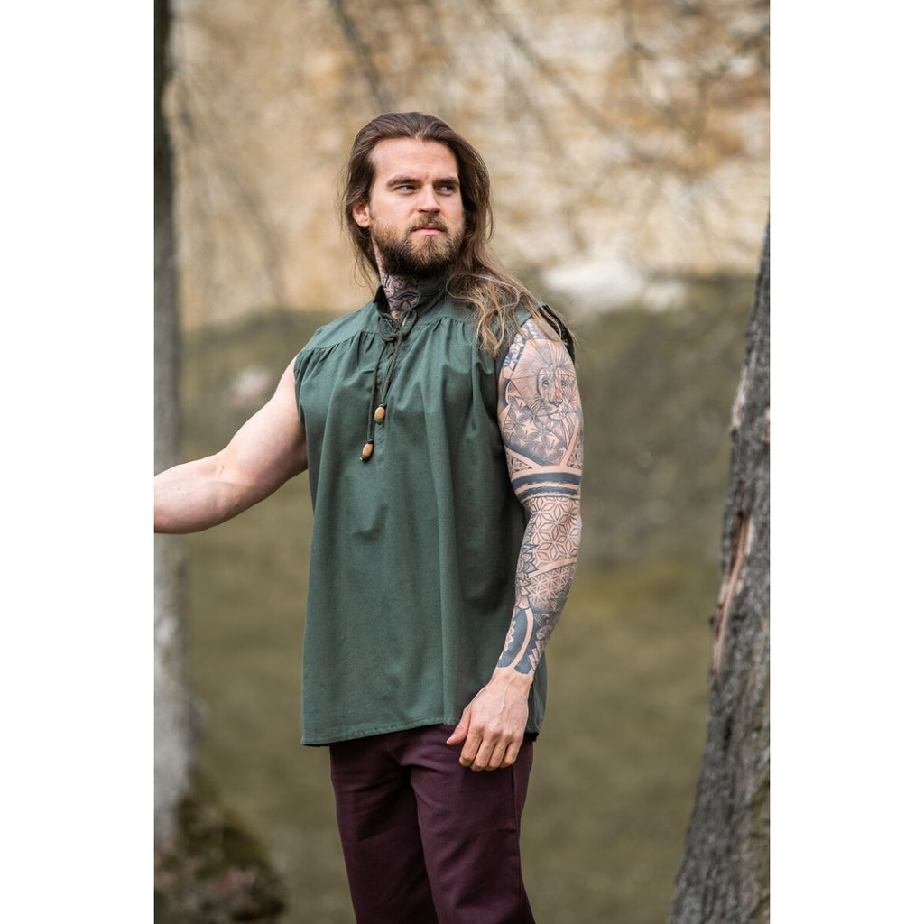 Image produit Chemise médiévale à col montant à lacets Louis sans manches vert