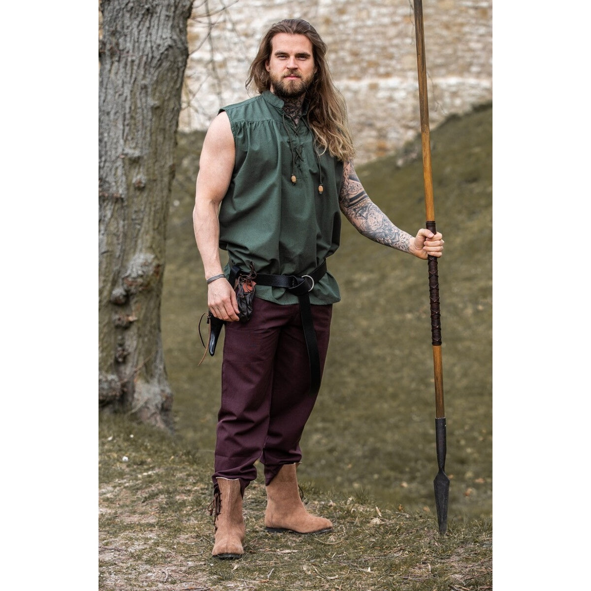 Image produit Chemise médiévale à col montant à lacets Louis sans manches vert