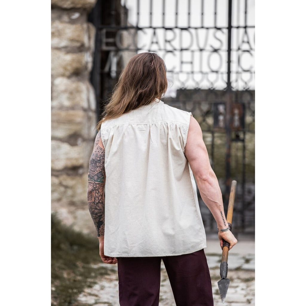 Image produit Chemise médiévale à col montant lacée Louis sans manches beige