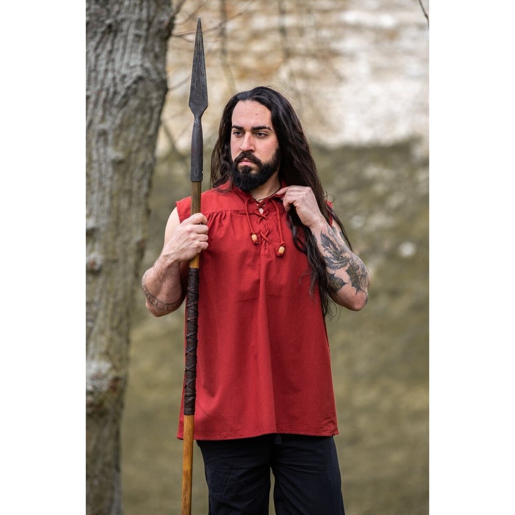 Image produit Chemise médiévale à col montant lacée Louis sans manches rouge