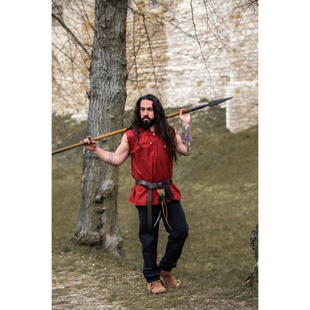 Image produit Chemise médiévale à col montant lacée Louis sans manches rouge