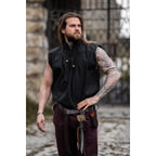 Image produit Chemise médiévale à col montant lacée Louis sans manches noire