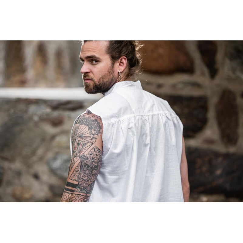 Image produit Chemise médiévale à col montant lacée Louis sans manches blanc