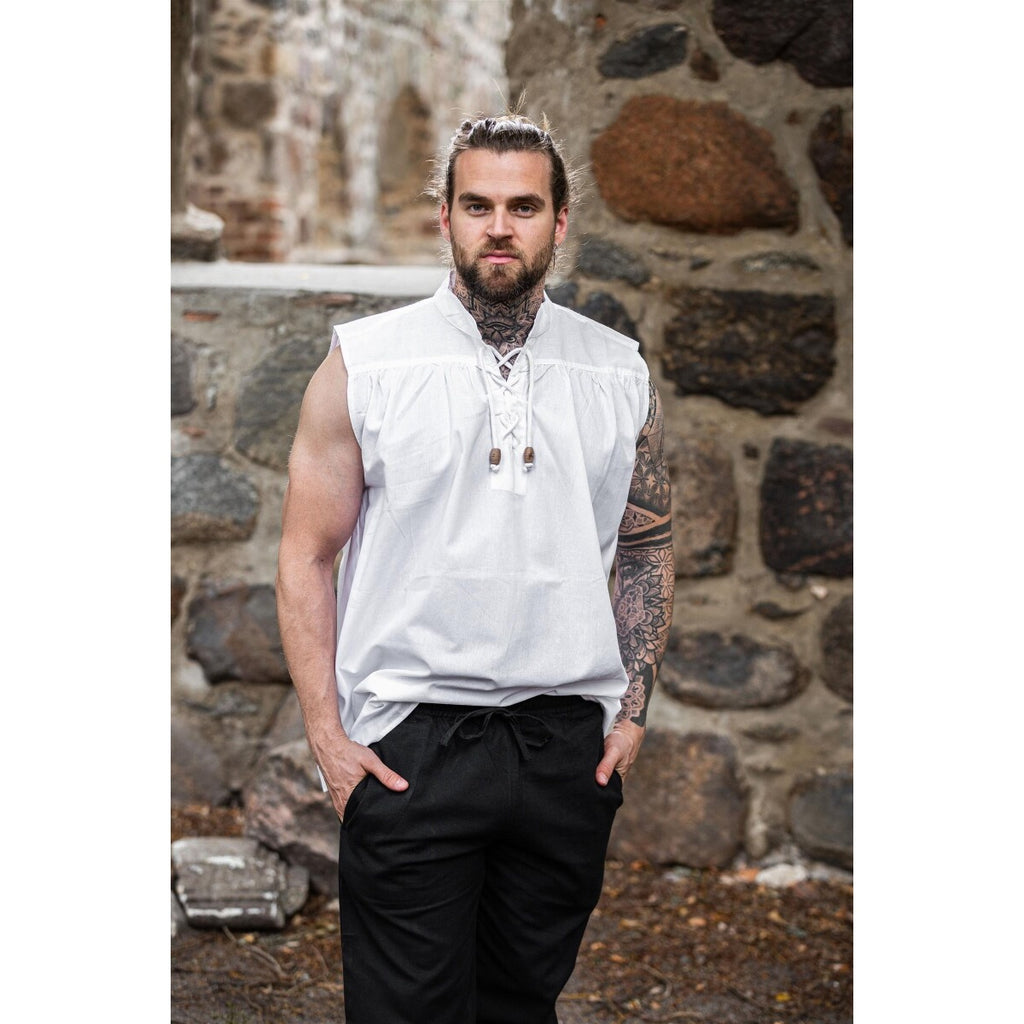 Image produit Chemise médiévale à col montant lacée Louis sans manches blanc