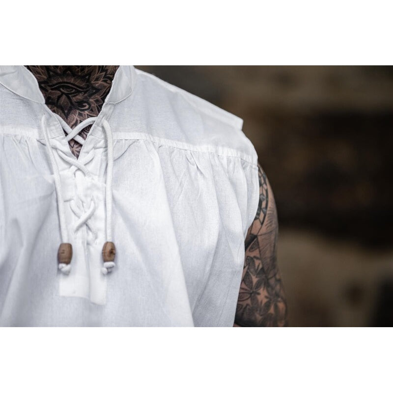 Image produit Chemise médiévale à col montant lacée Louis sans manches blanc