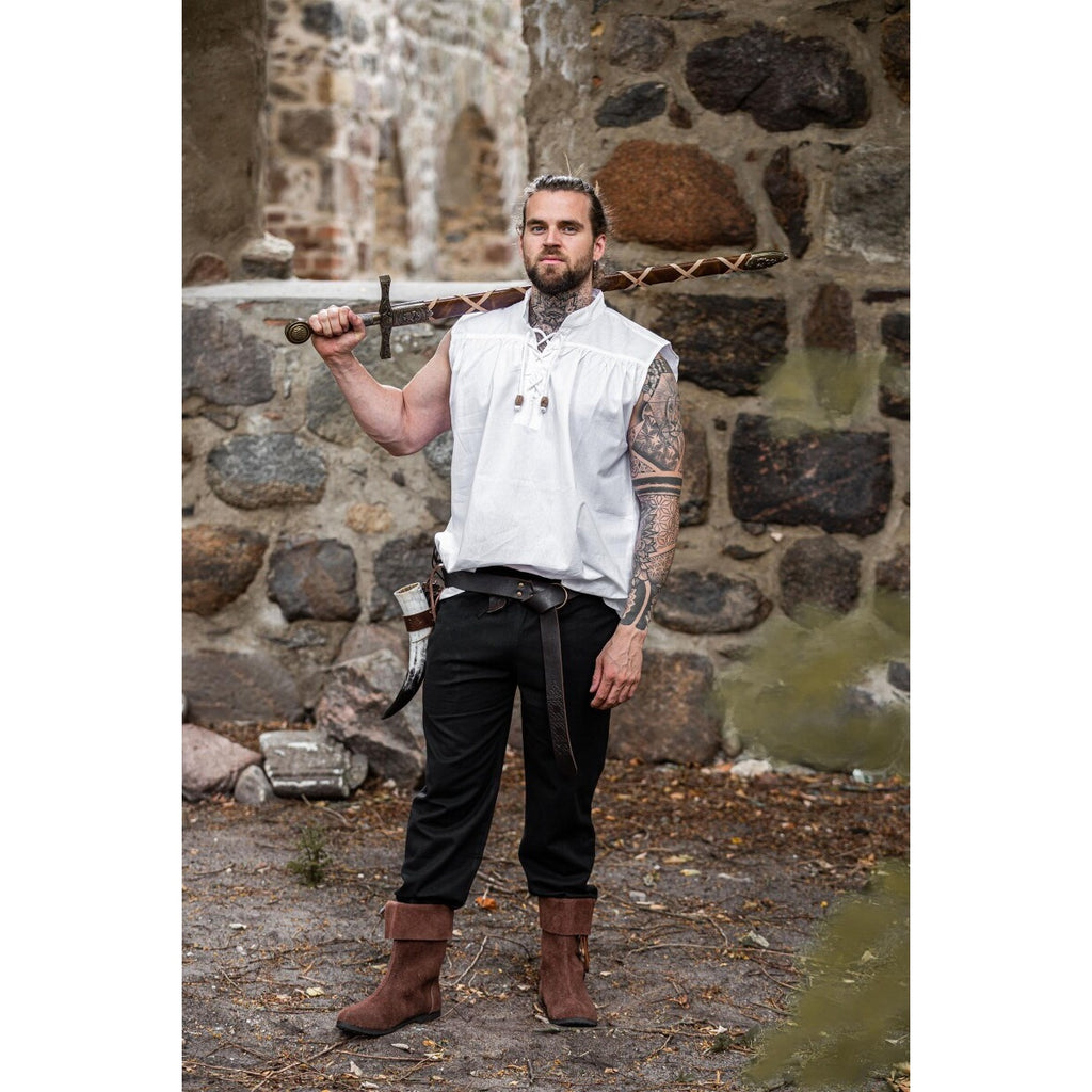 Image produit Chemise médiévale à col montant lacée Louis sans manches blanc