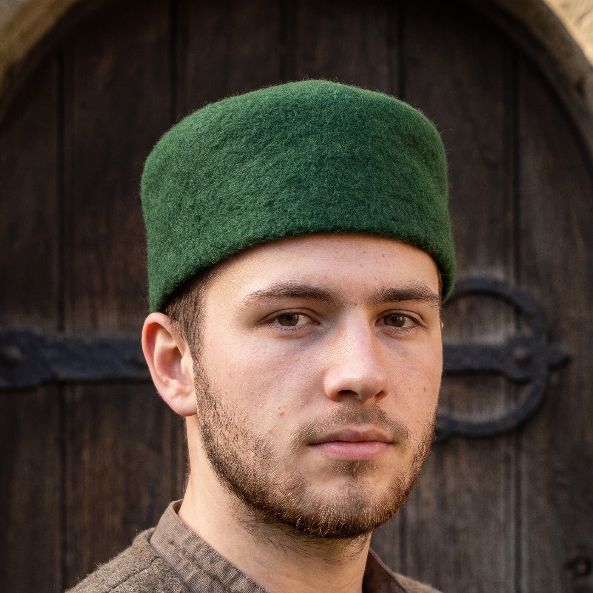 Image produit Casquette médiévale en feutre de laine Hans vert
