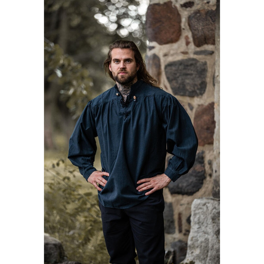 Product image Medieval Stand-Up Collar Lace-Up Shirt Georg blue mottled