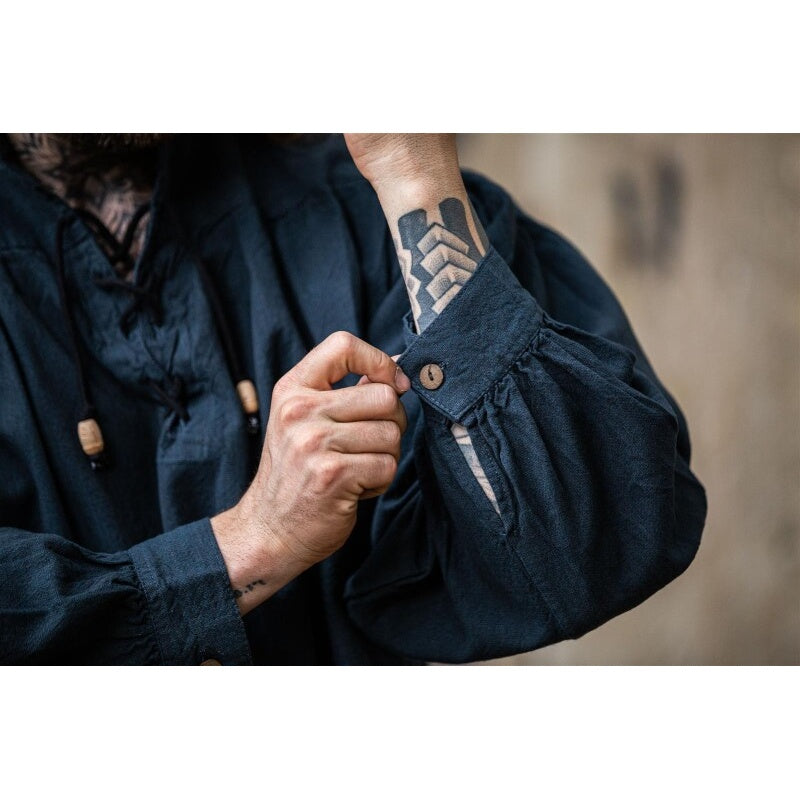 Product image Medieval Stand-Up Collar Lace-Up Shirt Georg blue mottled