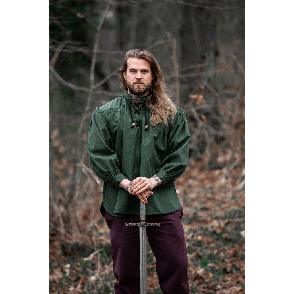 Product image Medieval Stand-Up Collar Lace-Up Shirt Georg mottled green