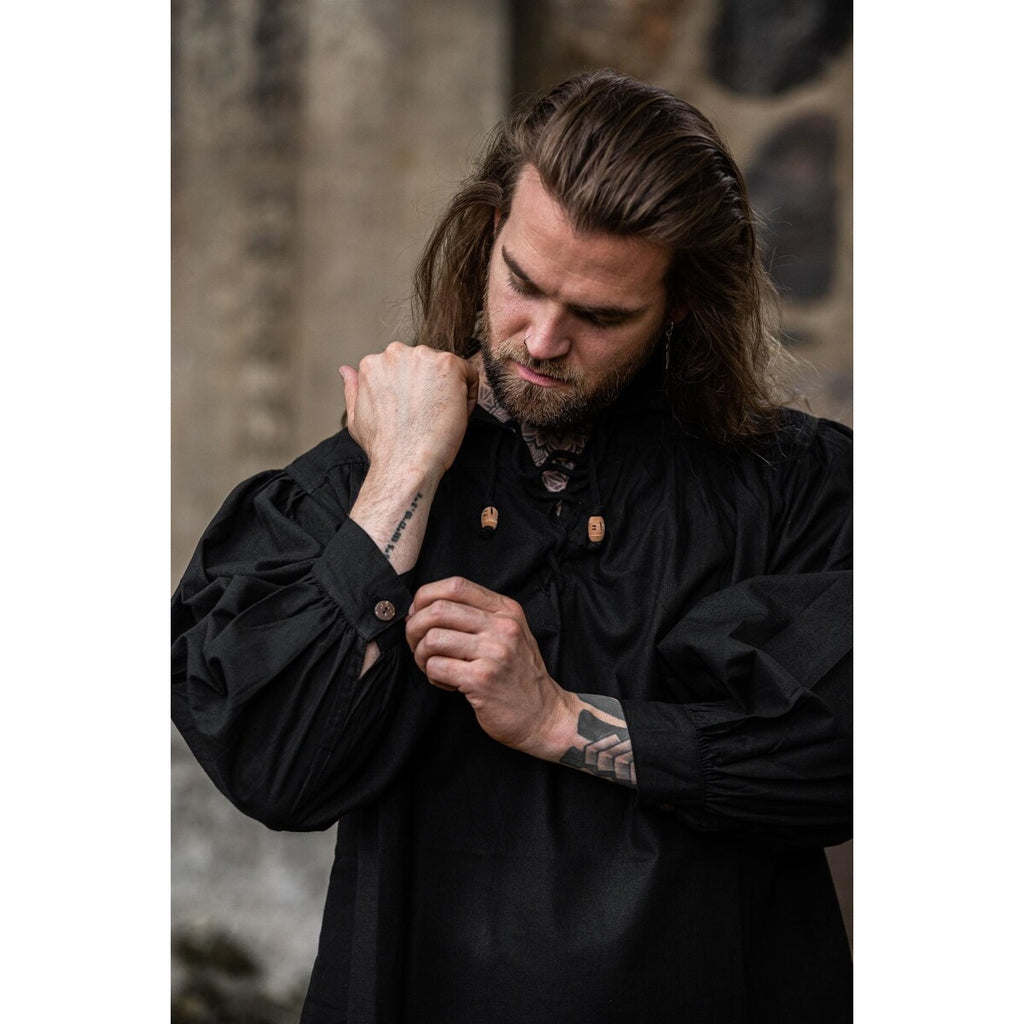 Image produit Chemise lacée médiévale à col officier Georg noir chiné