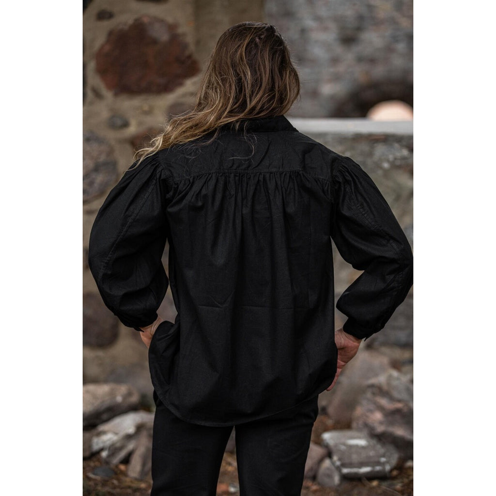 Image produit Chemise lacée médiévale à col officier Georg noir chiné
