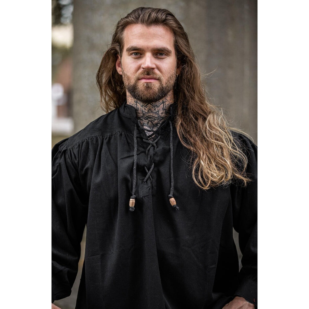 Image produit Chemise lacée médiévale à col officier Georg noir chiné