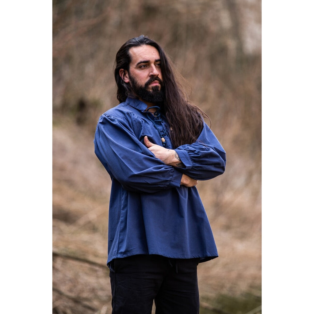 Product image Medieval Stand-Up Collar Lace-Up Shirt Friedrich blue