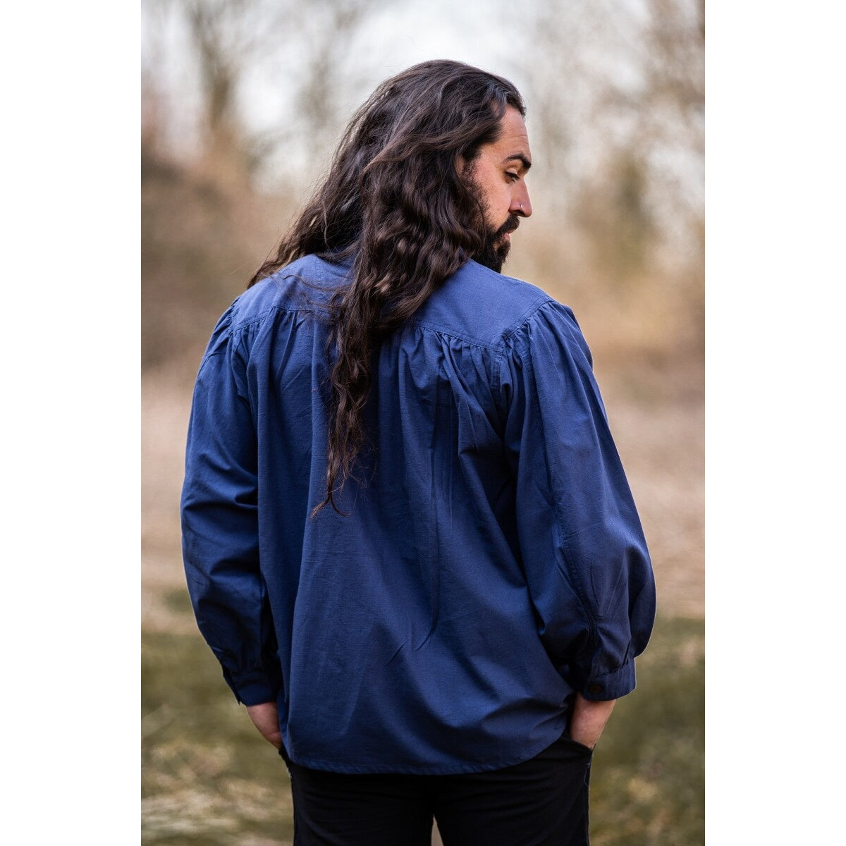 Product image Medieval Stand-Up Collar Lace-Up Shirt Friedrich blue
