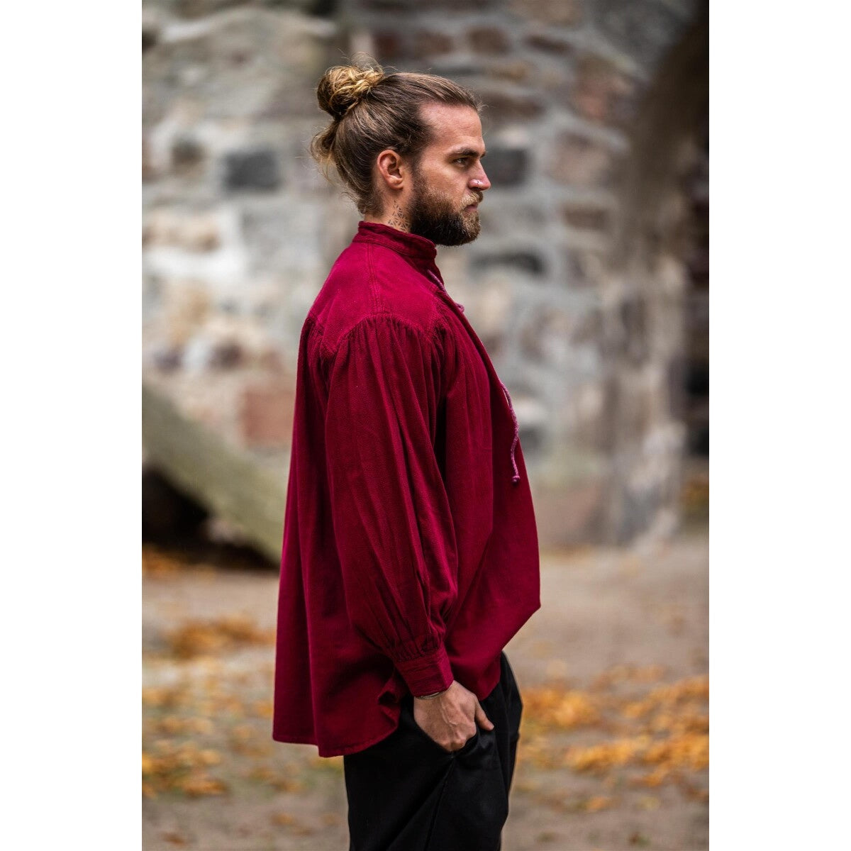 Product image Medieval Stand-Up Collar Lace-Up Shirt Friedrich burgundy red
