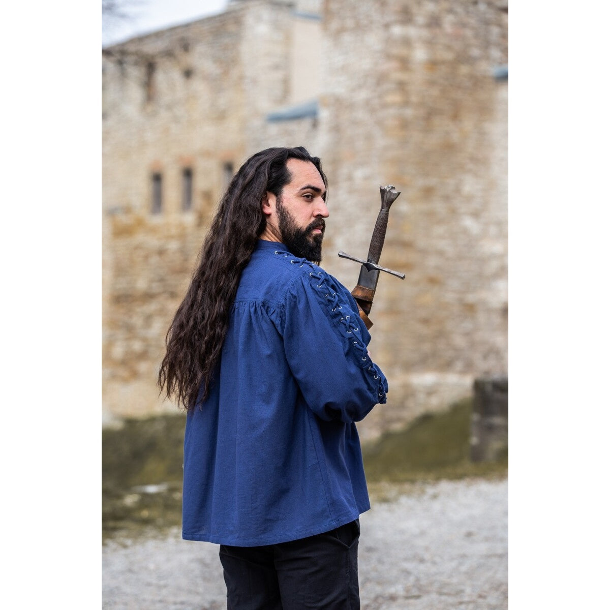 Image produit Chemise médiévale à lacets avec œillets Adrian bleu