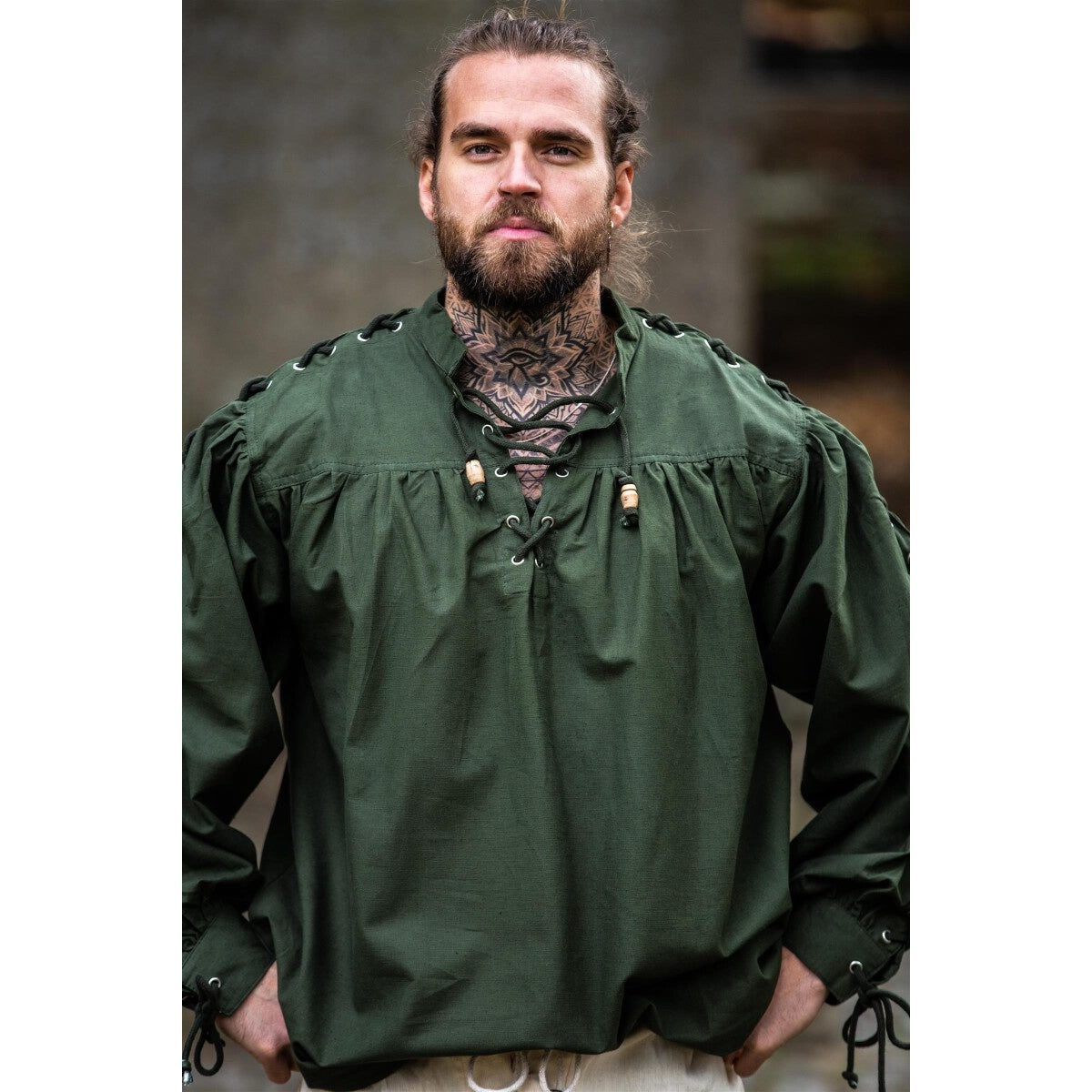 Image produit Chemise médiévale à lacets avec œillets Adrian vert
