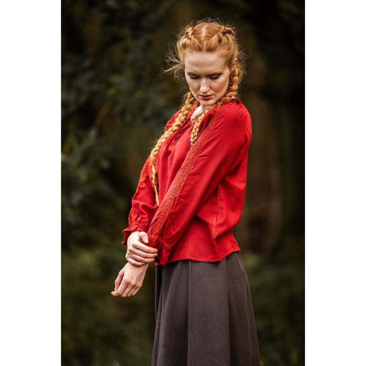 Image produit Blouse médiévale avec dentelle Bettina rouge