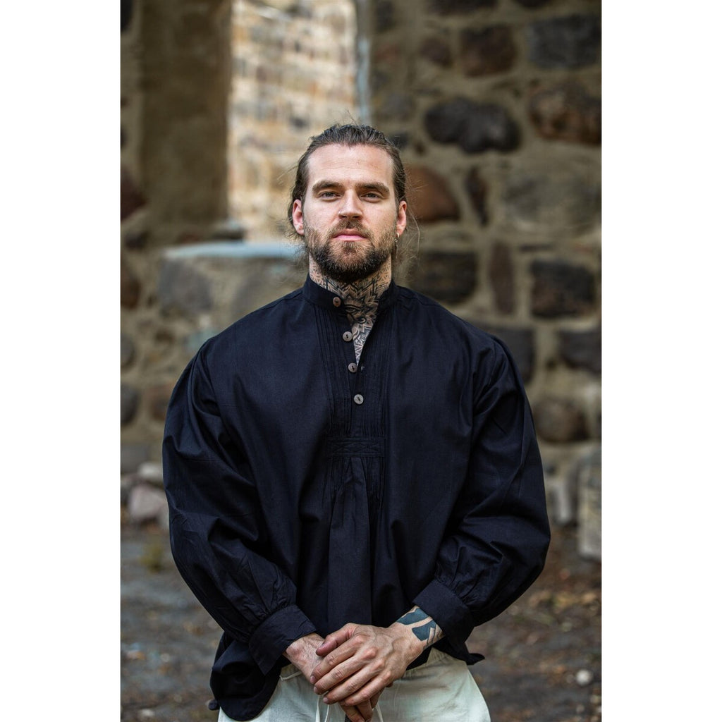Image produit Chemise médiévale à plis nervurés avec boutons en bois Oswald noir
