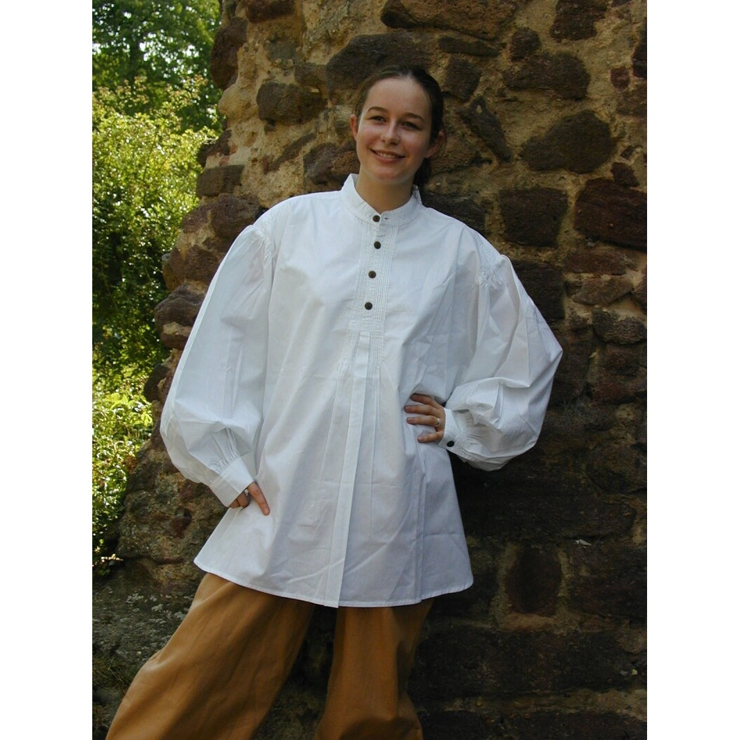 Image produit Chemise médiévale à plis avec boutons en bois Oswald blanc