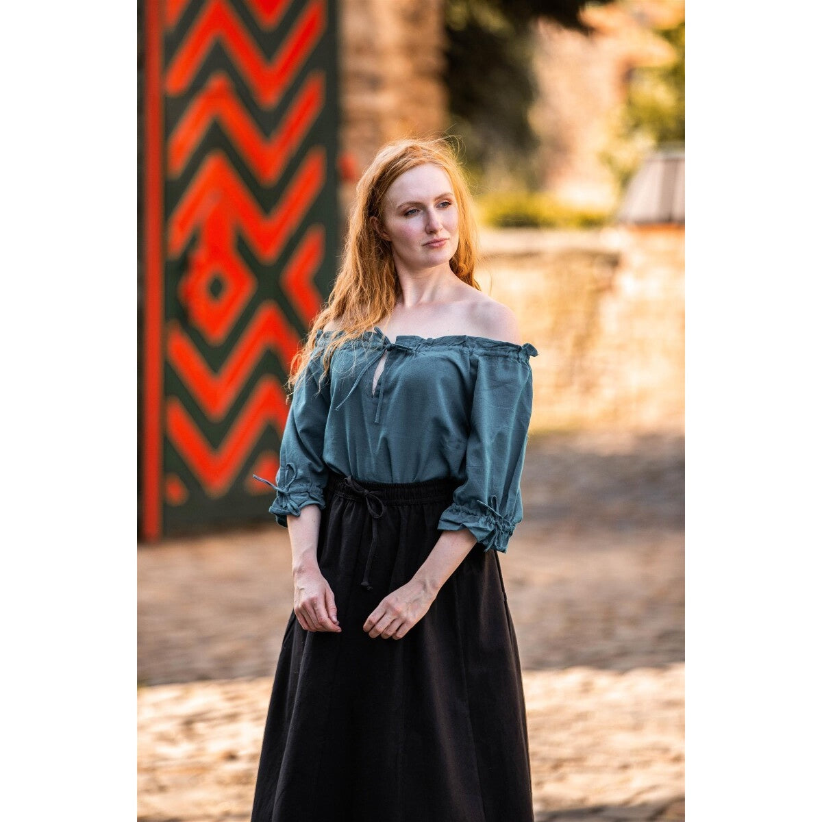 Image produit Blouse médiévale à manches courtes Vera bleu