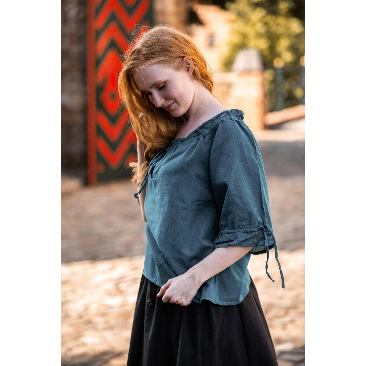 Image produit Blouse médiévale à manches courtes Vera bleu