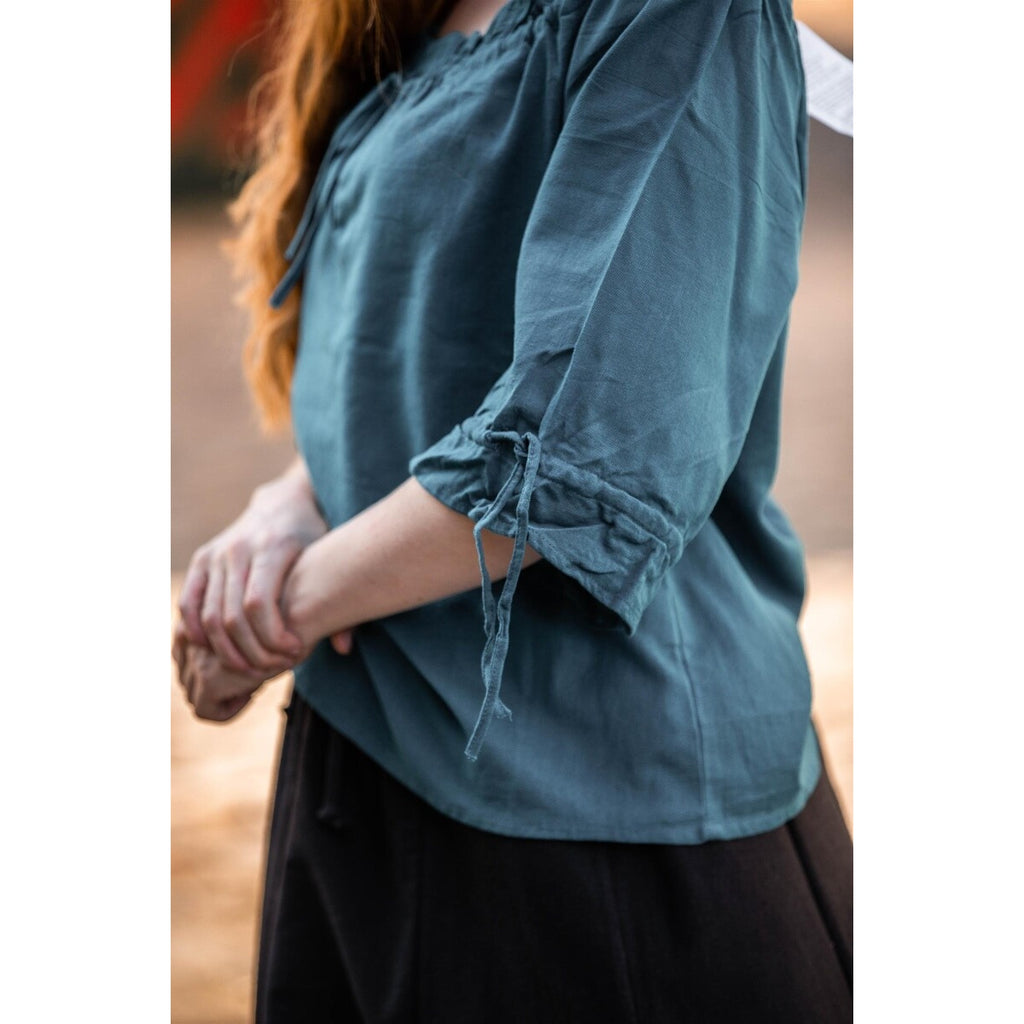 Image produit Blouse médiévale à manches courtes Vera bleu
