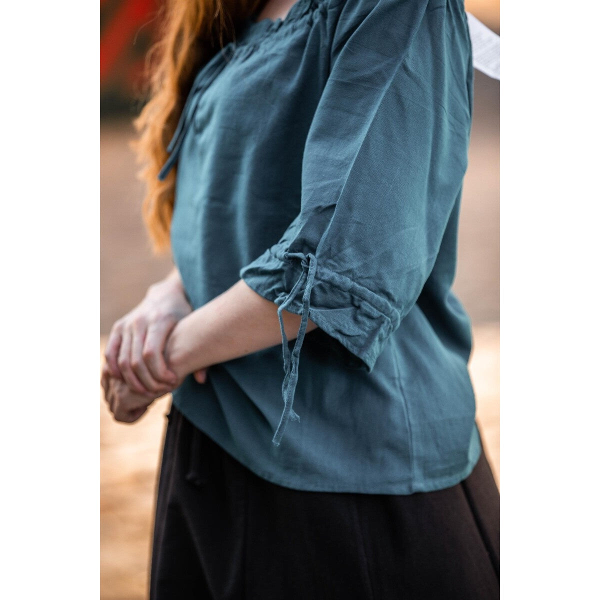 Image produit Blouse médiévale à manches courtes Vera bleu
