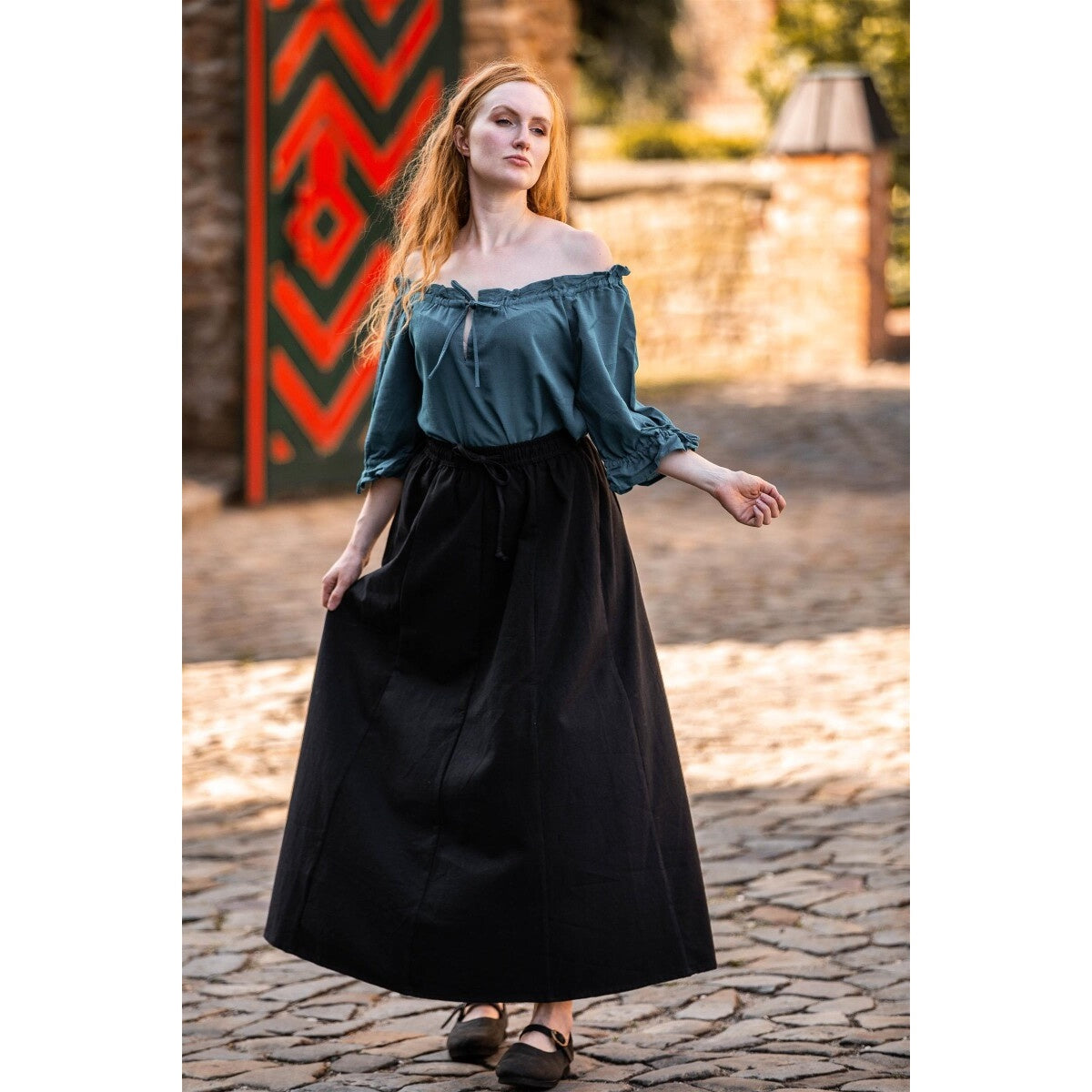 Image produit Blouse médiévale à manches courtes Vera bleu