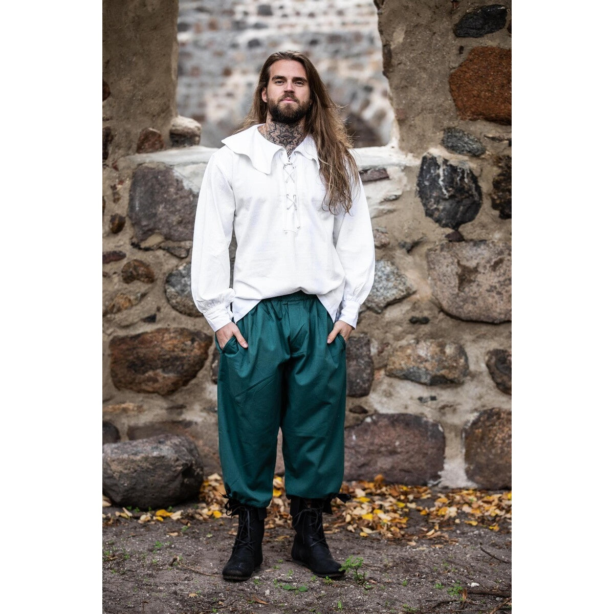 Image produit Chemise médiévale à col rond Athos blanche