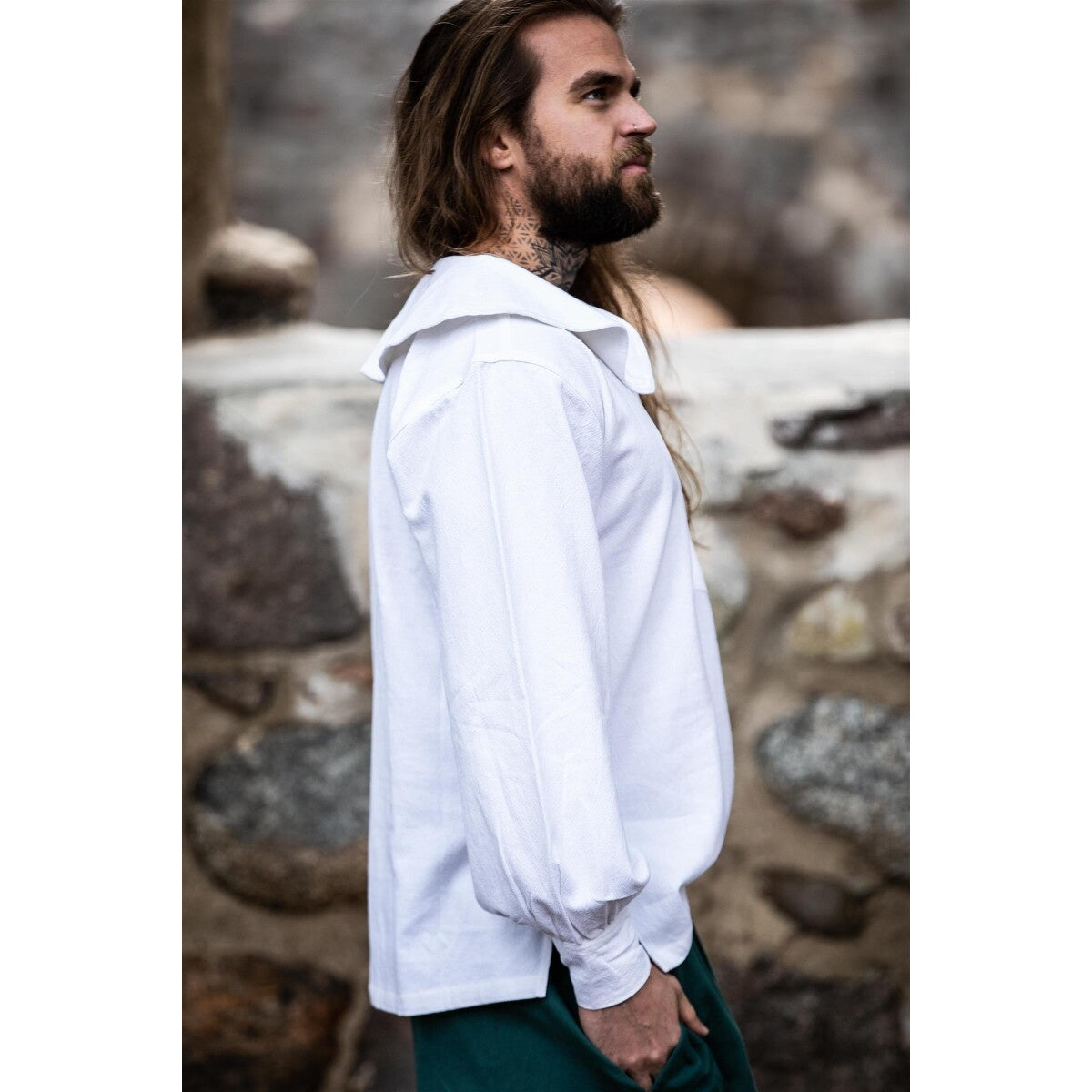 Image produit Chemise médiévale à col rond Athos blanche
