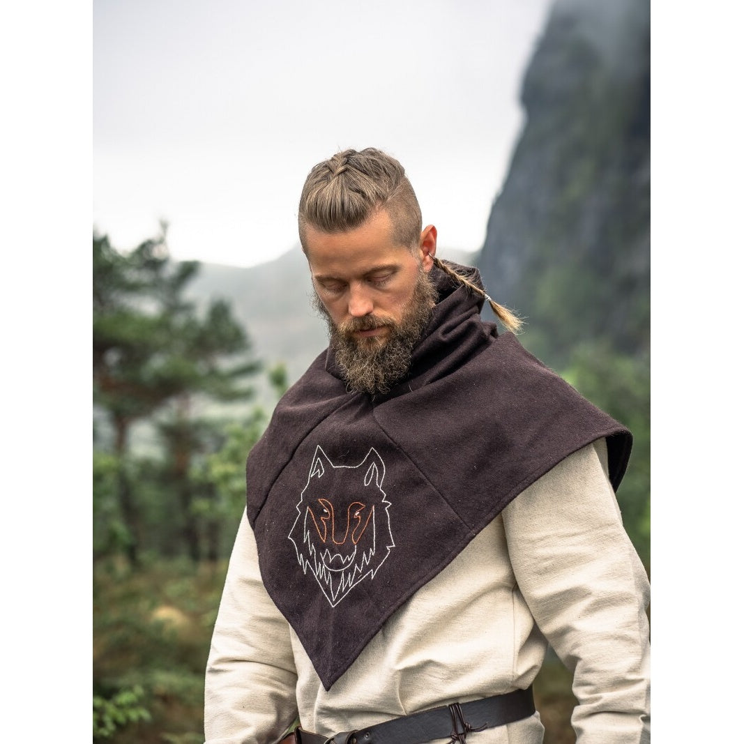 Image produit Gugel médiévale Tyr avec broderie de loup marron