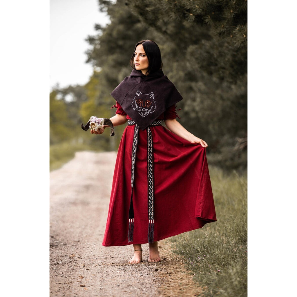 Image produit Gugel médiévale Tyr avec broderie de loup marron