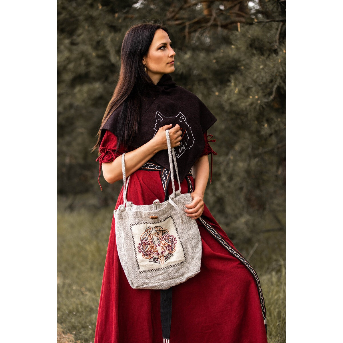 Image produit Sac bandoulière médiéval Tora avec broderie beige