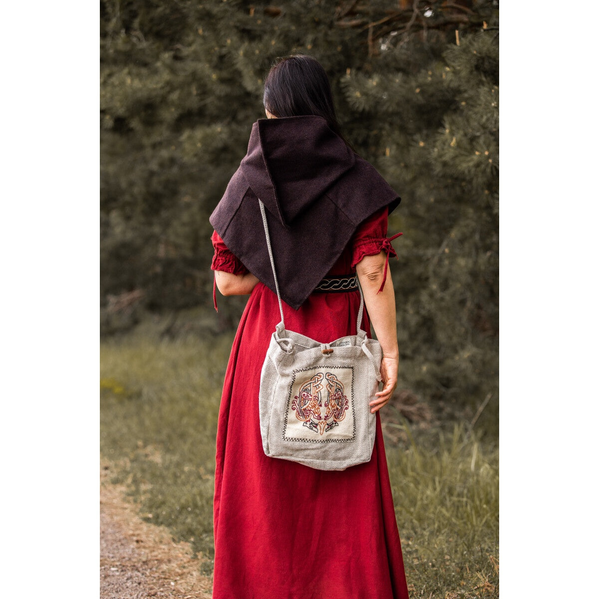 Image produit Sac bandoulière médiéval Tora avec broderie beige