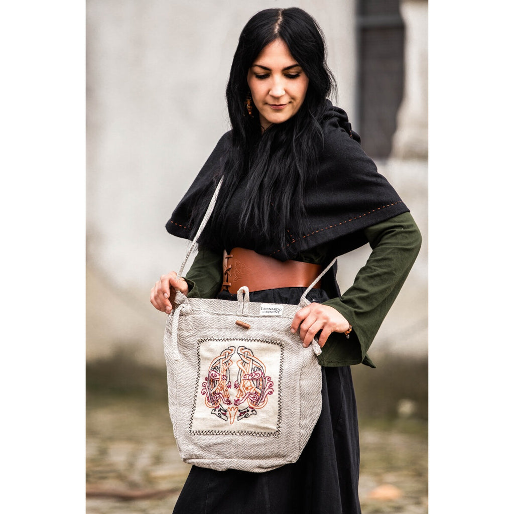 Image produit Sac bandoulière médiéval Tora avec broderie beige