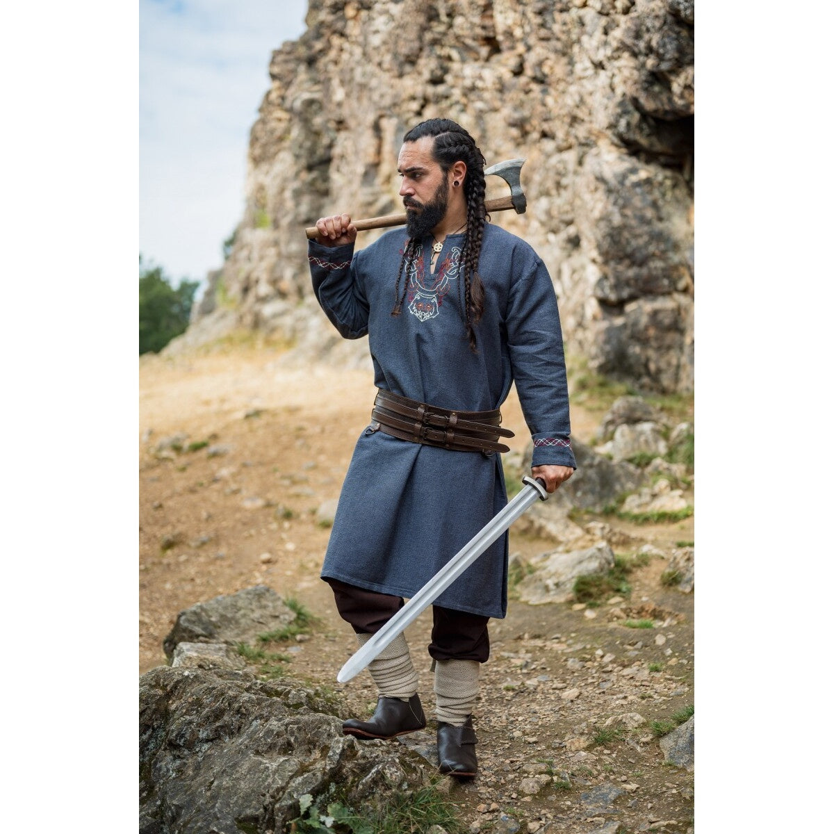 Image produit Tunique viking médiévale Freki bleu-gris