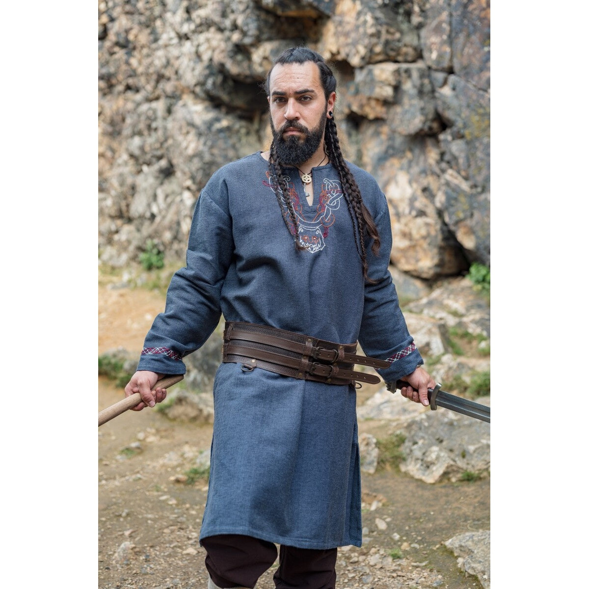 Image produit Tunique viking médiévale Freki bleu-gris
