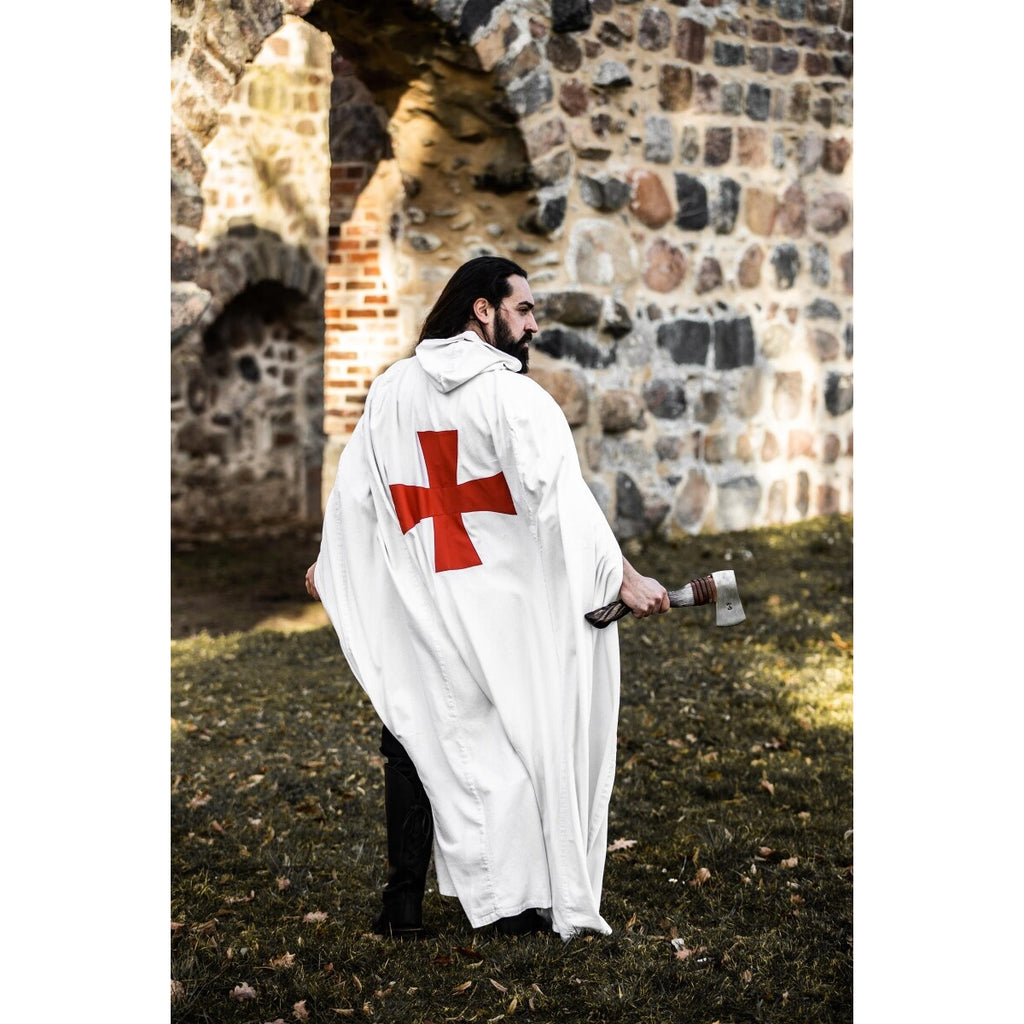 Image produit Cape médiévale du templier Arnulf blanc-rouge