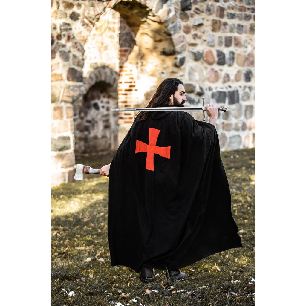 Image produit Cape médiévale des Templiers Arnulf noir-rouge