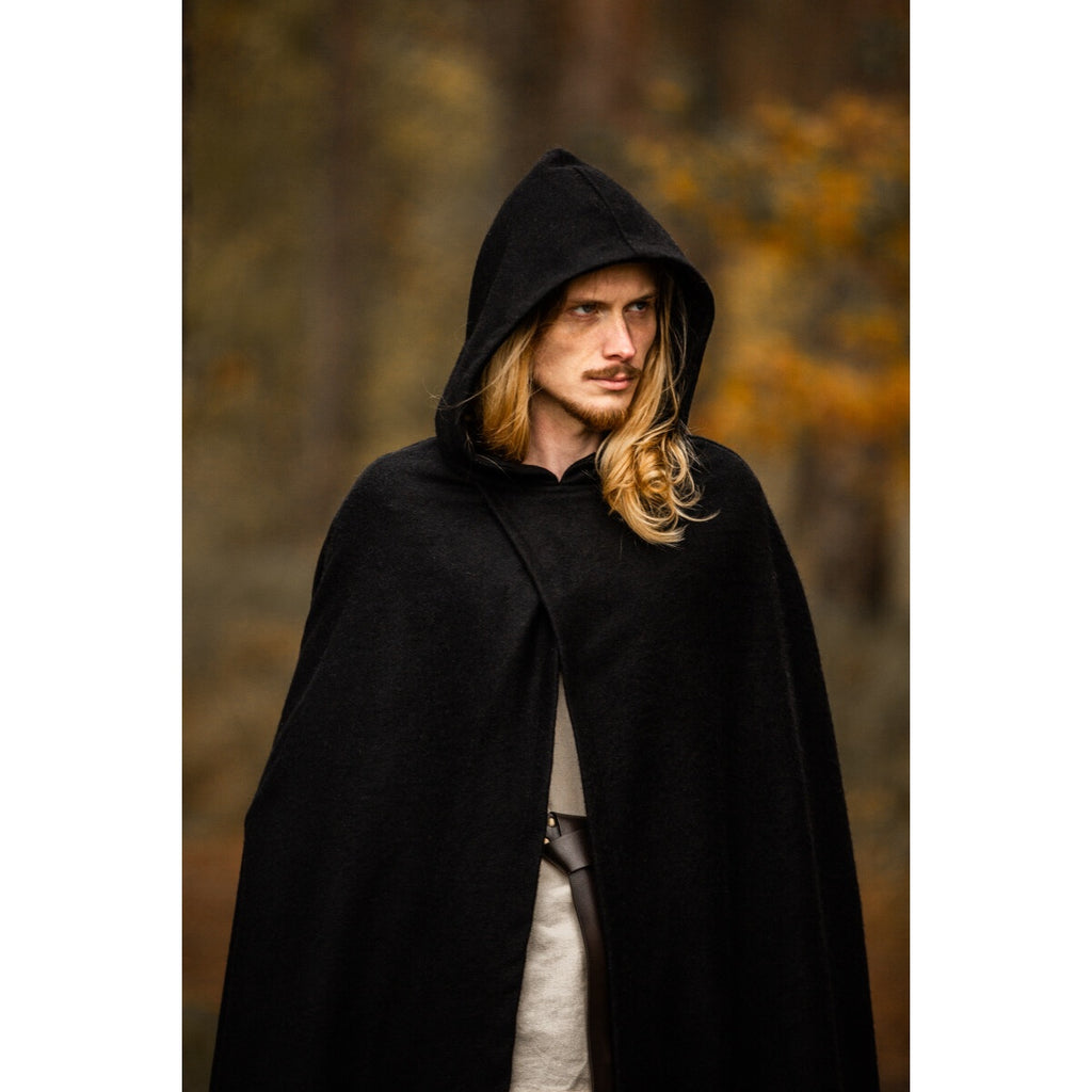 Image produit Cape médiévale à capuche Thorian laine noir