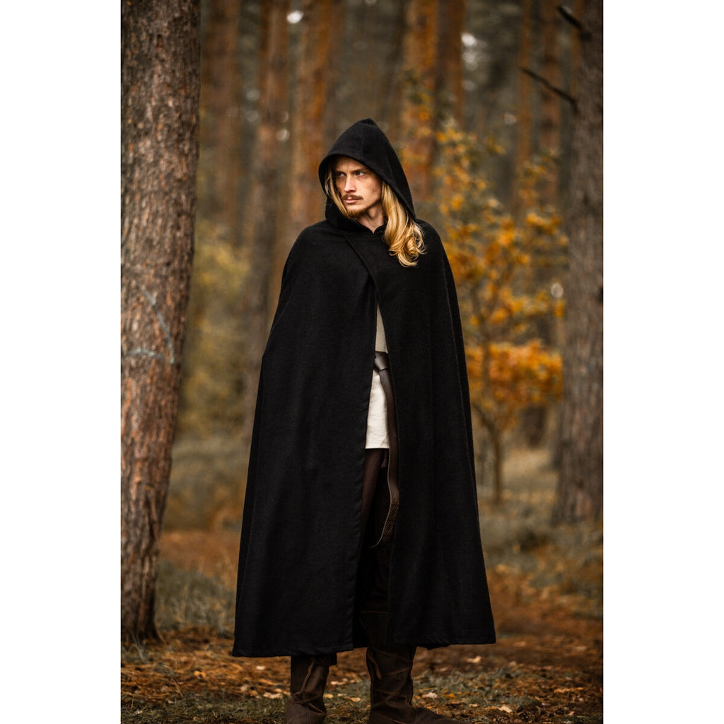 Image produit Cape médiévale à capuche Thorian laine noir