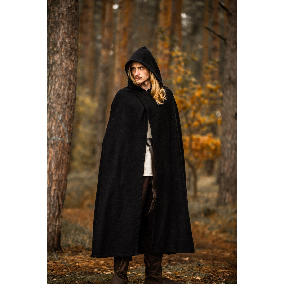 Image produit Cape médiévale à capuche Thorian laine noir