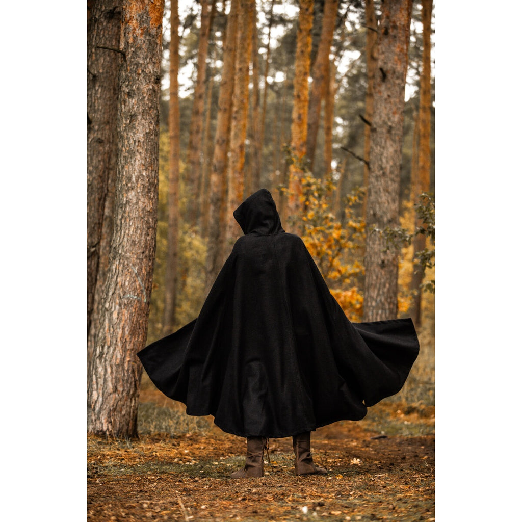Image produit Cape médiévale à capuche Thorian laine noir